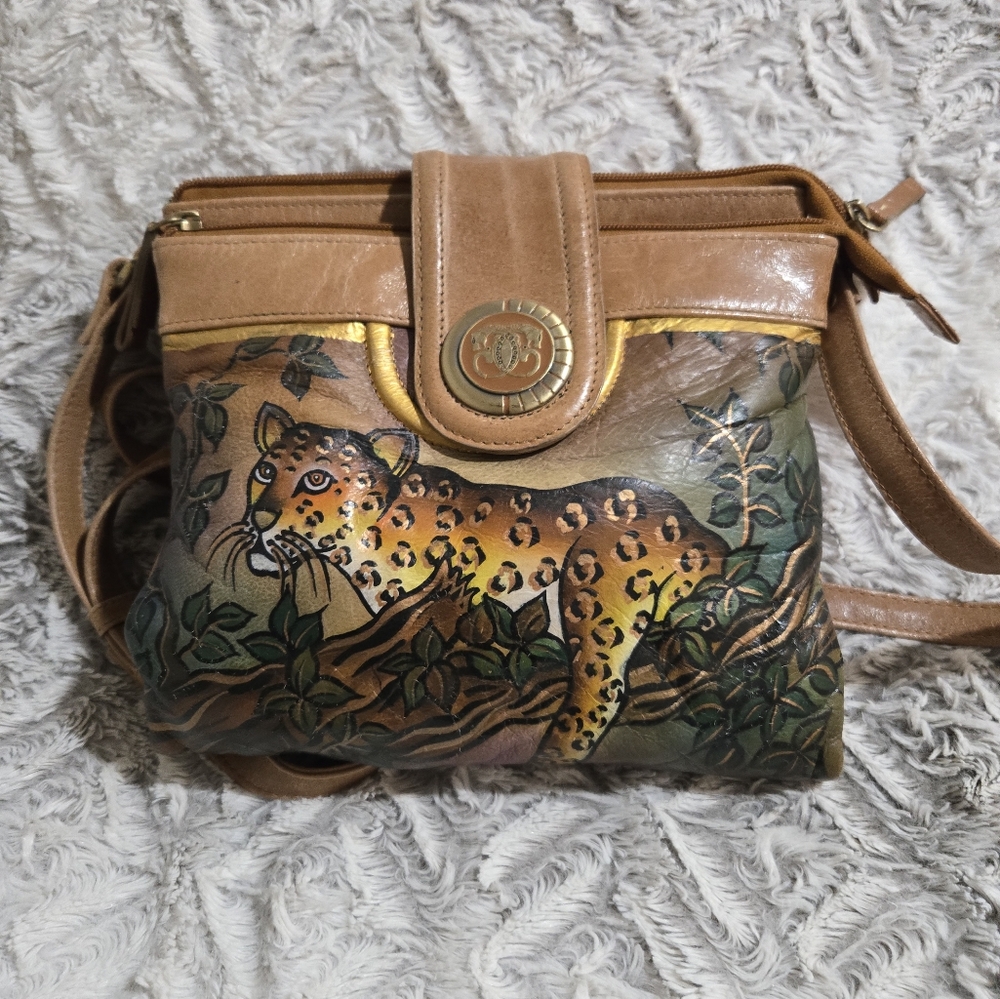 Sharif Brown Leather Bag with Leopard Design
